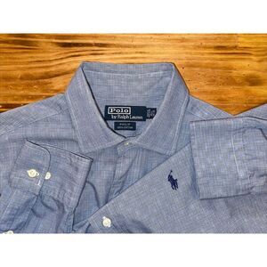 Polo By Ralph Lauren Shirt Men 15.5 34-35 Blue Philip Button‎ Up Long Sleeves